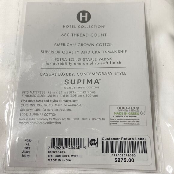 Hotel Collection 680 Thread Count 100% Supima Cotton Extra Deep Flat Sheet - Picture 3 of 4